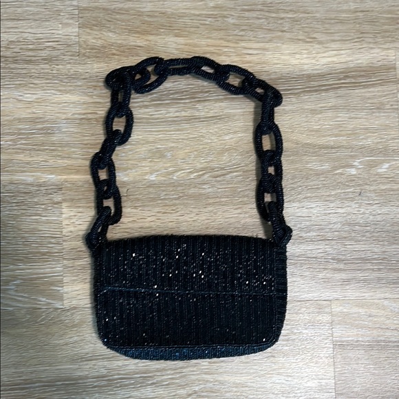 Anthropologie Handbags - Anthro Black Beaded Chain Strap Bag